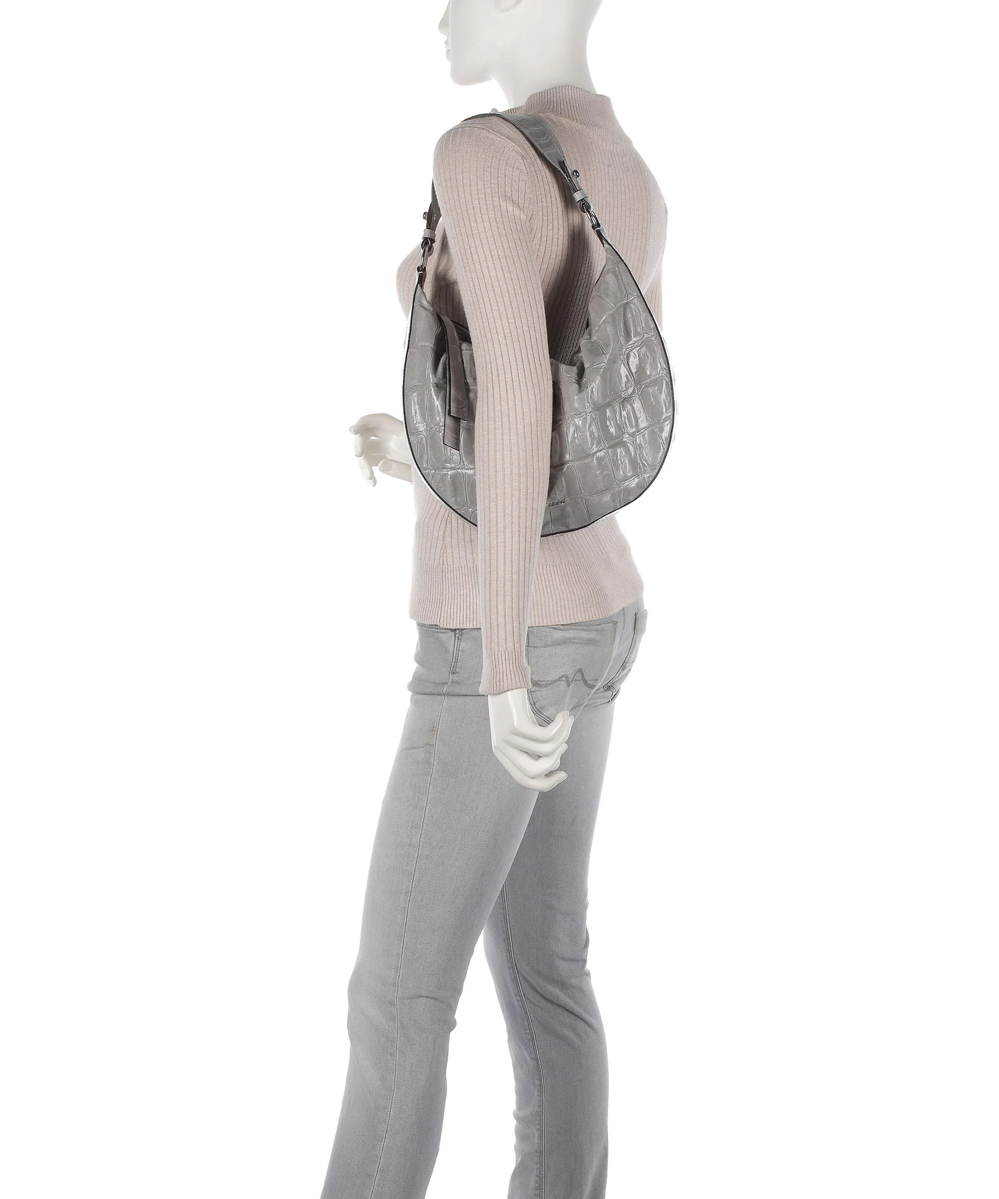  Abro Primitivo Lulu Borsa hobo pelle di vacchetta goffrata grigio  