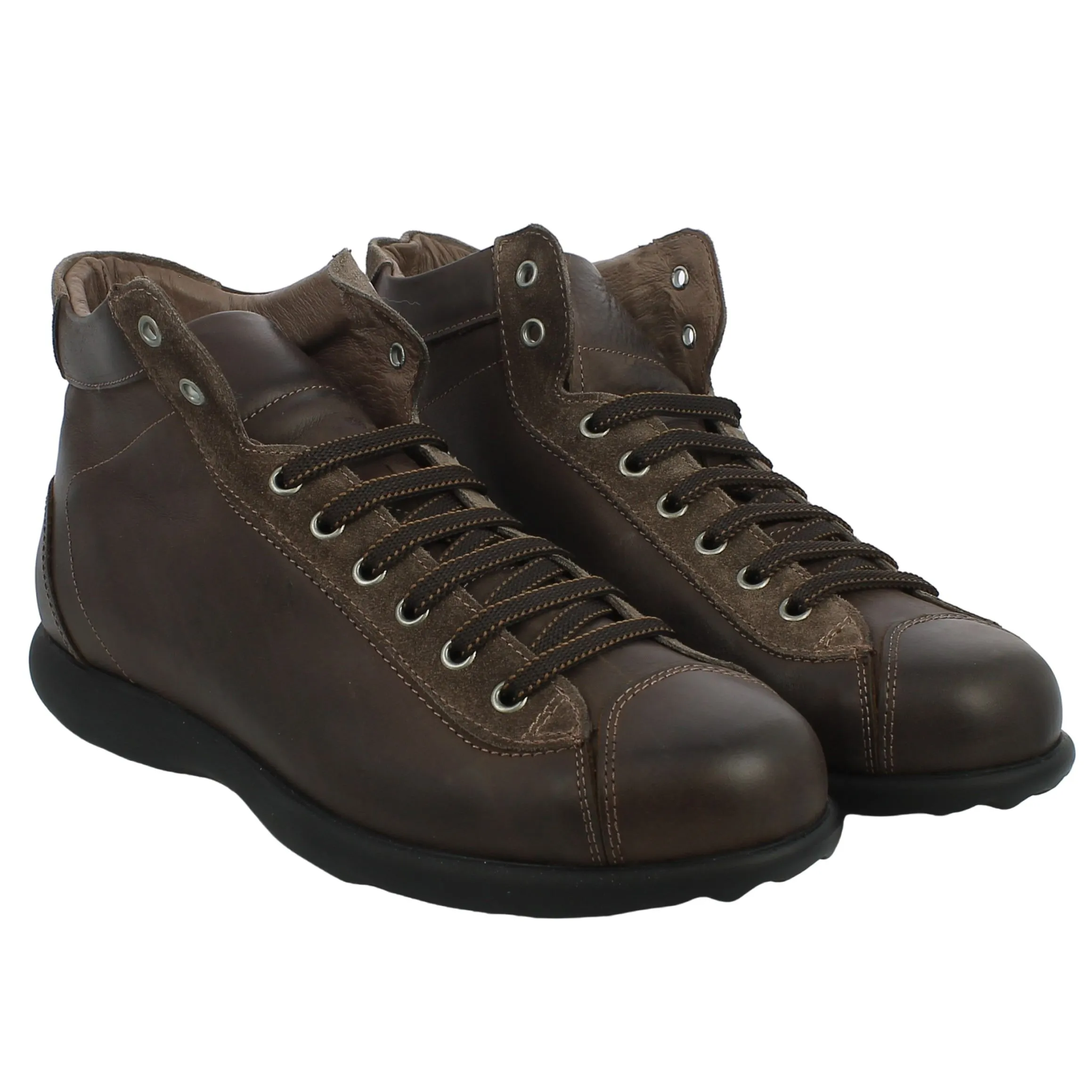 BRAND  Sneaker alta in pelle e camoscio marrone 
