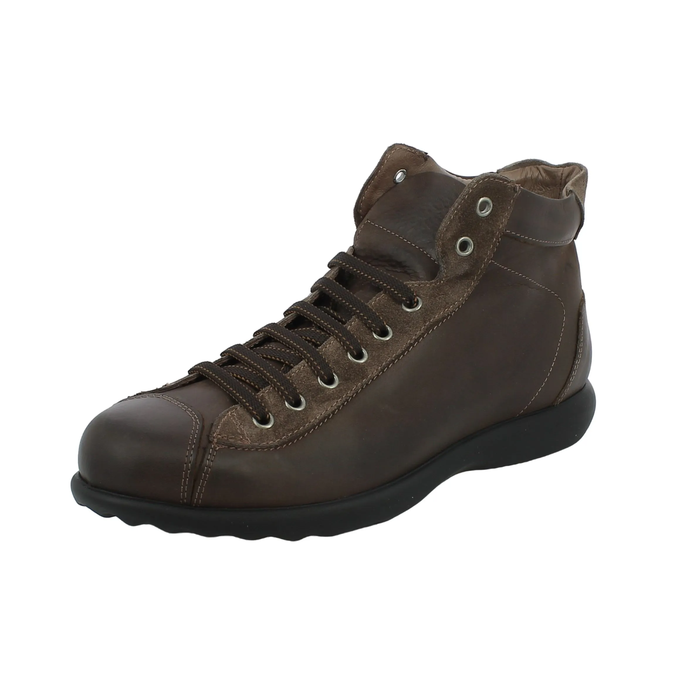 BRAND  Sneaker alta in pelle e camoscio marrone 