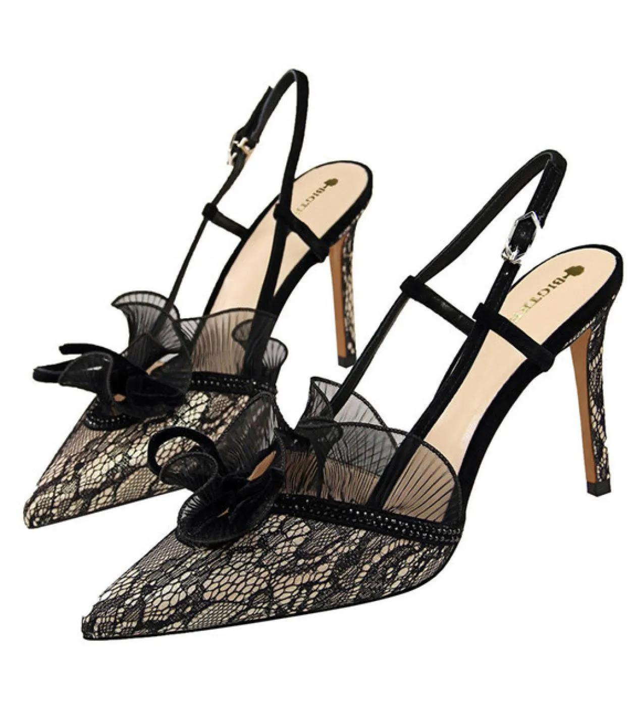 Décolleté da donna in pizzo estivo Moda con cinturino alla caviglia Tacchi alti Scarpe da donna Eleganti scarpe da donna con tac