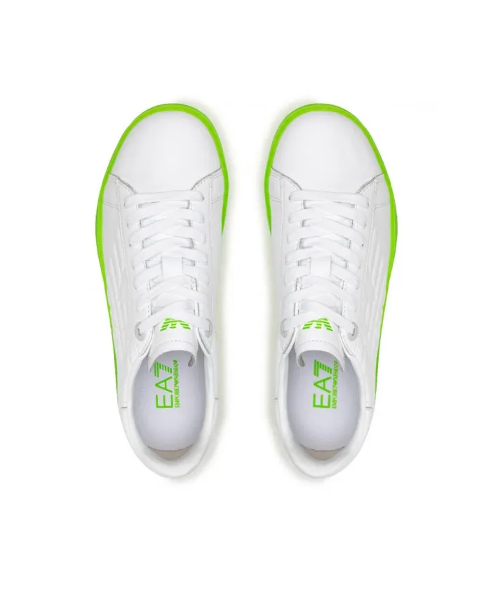 EA7 Armani Sneakers Uomo X8X001 XK254 P-EE Scarpe Pelle Bianche Verde Fluo Q674 OPTWHT+GREEN FLUO