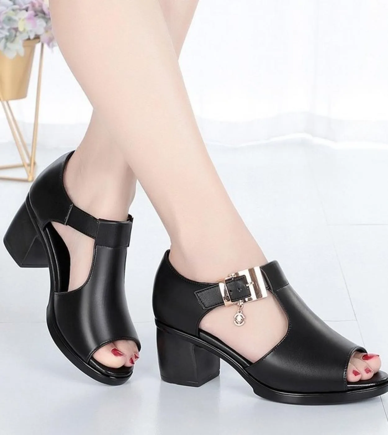 Eleganti sandali estivi Sandalo gladiatore Peep Toe Eleganti scarpe da donna con tacco medio Sandali da donna