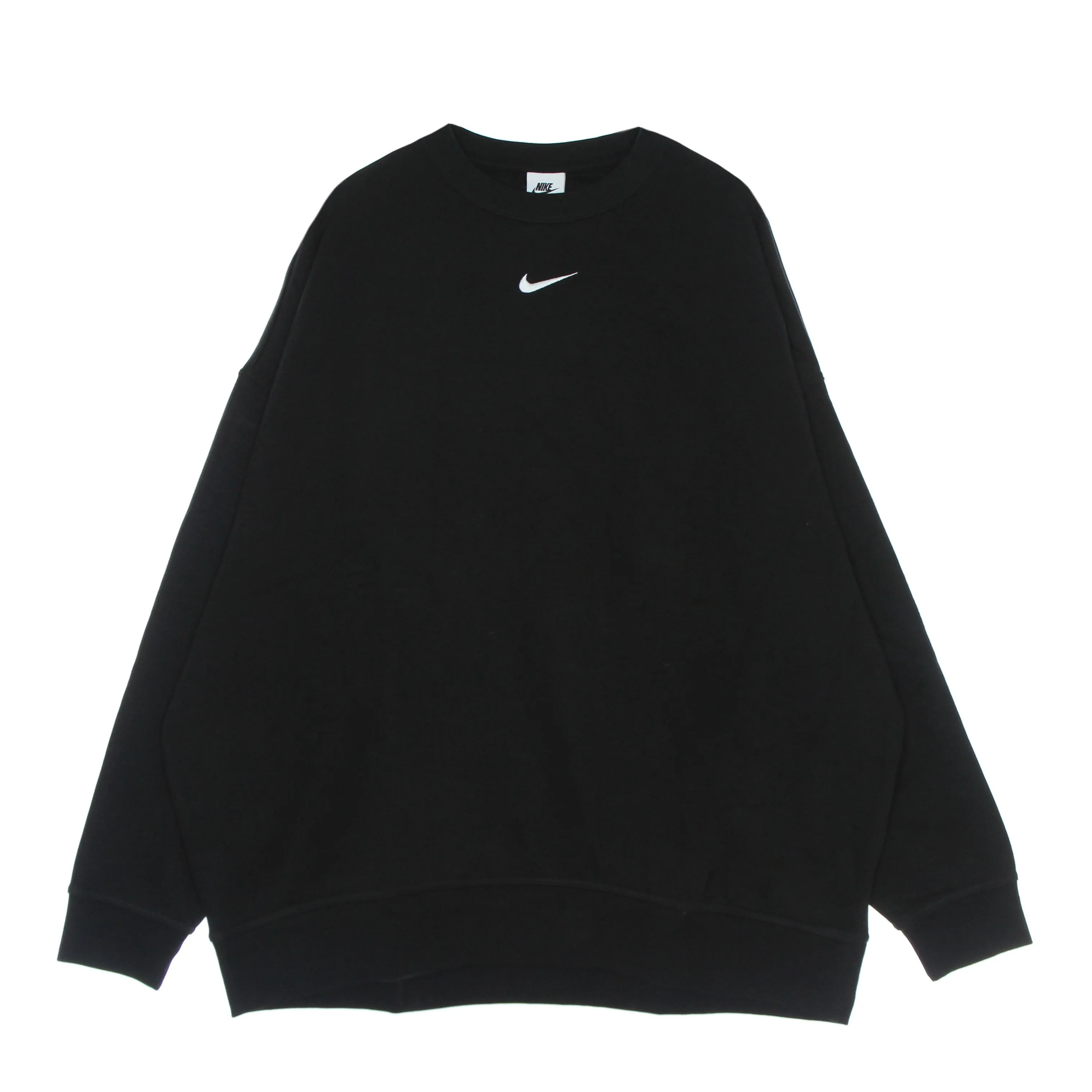 Felpa Girocollo Donna W Essentials Collection Fleece Oversized Crew Black/white