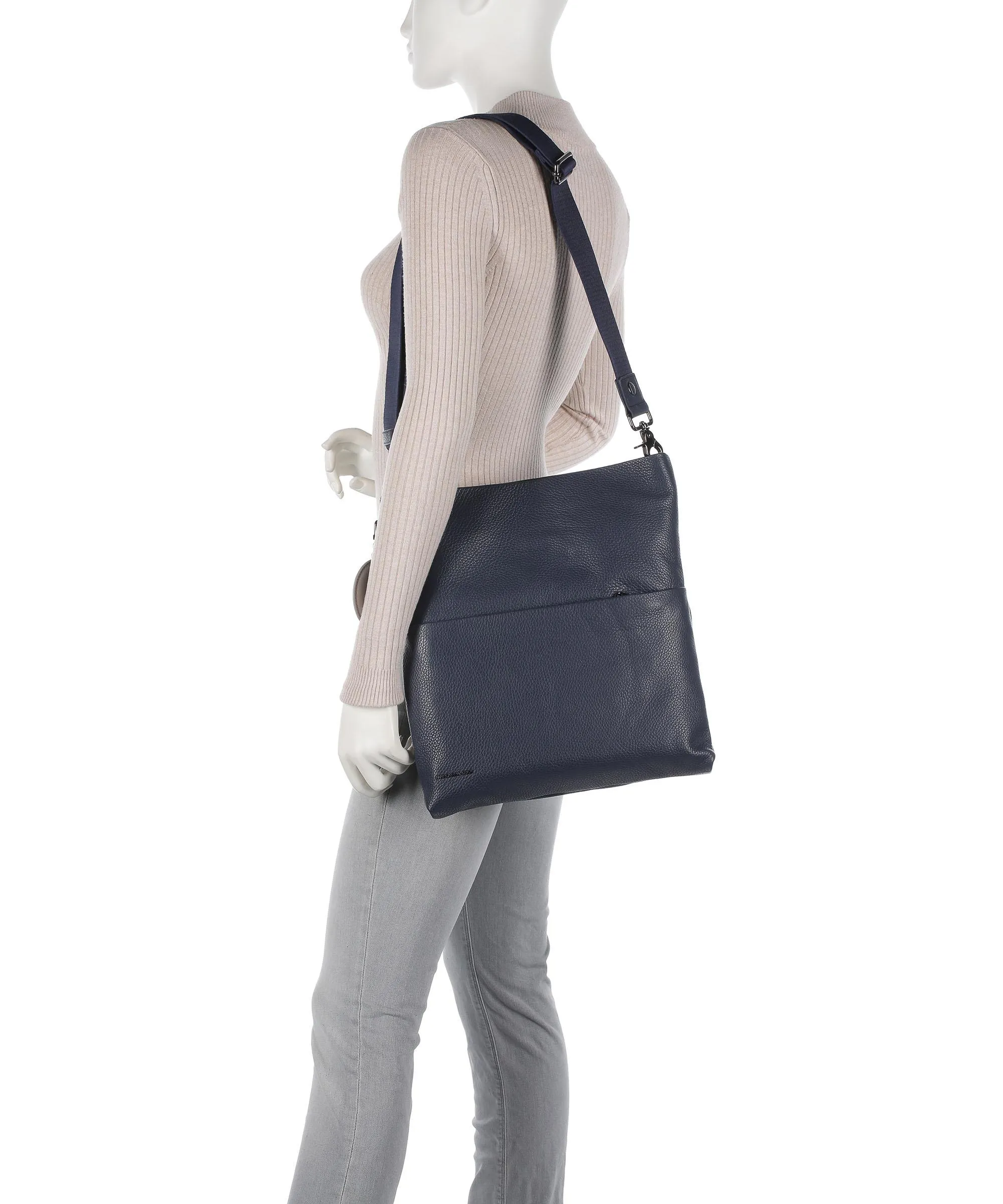 Mandarina Duck Mellow Leather Borsa a spalla pelle di vitello grana blu  