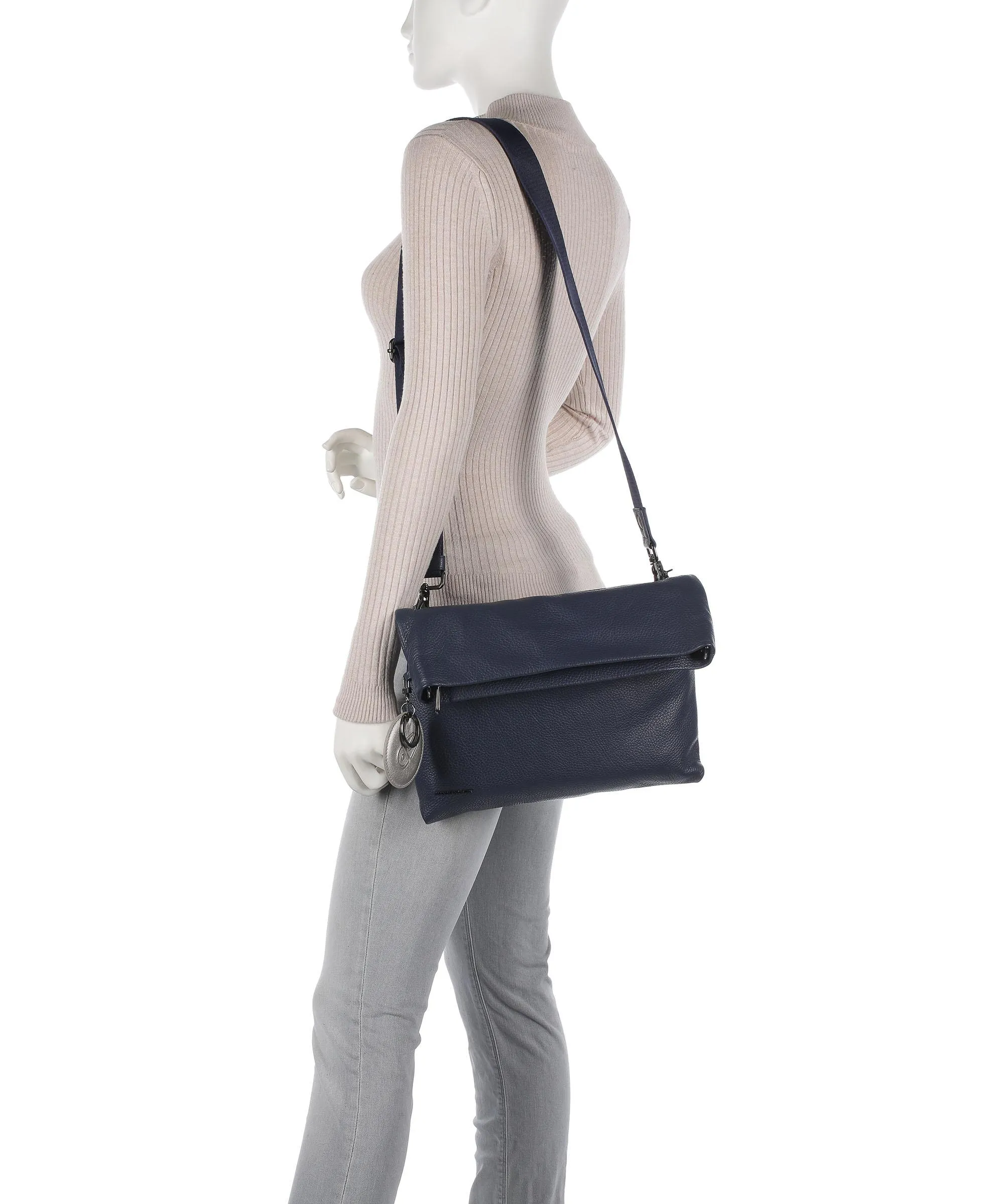  Mandarina Duck Mellow Leather Borsa a spalla pelle di vitello grana blu  