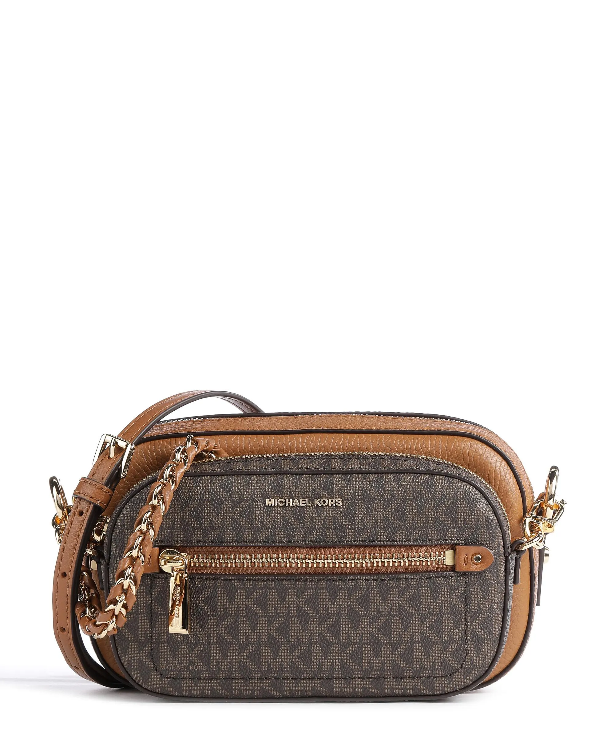 Michael Kors Jet Set Borsa a tracolla pelle di vacchetta grana, tela marrone  