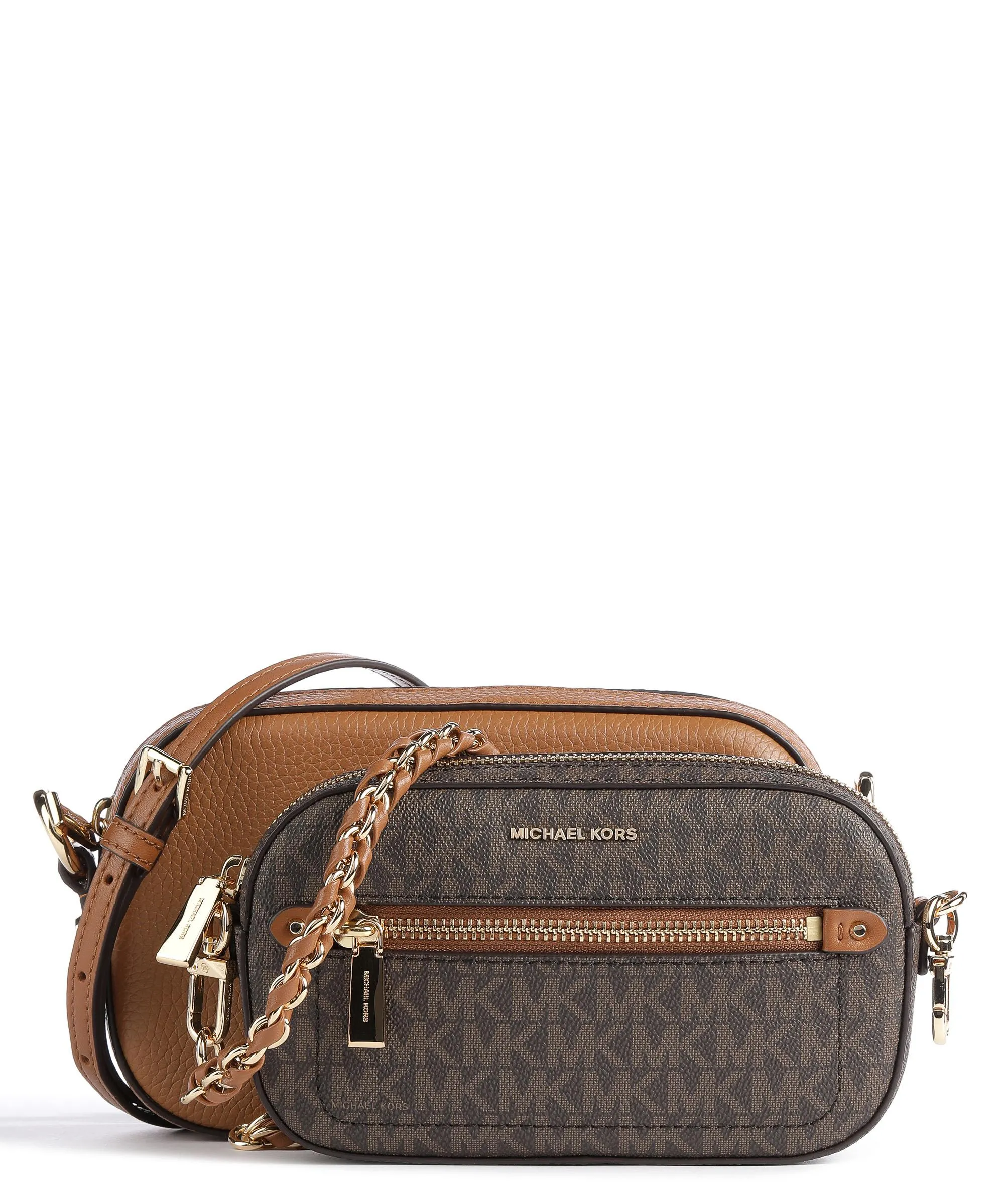  Michael Kors Jet Set Borsa a tracolla pelle di vacchetta grana, tela marrone  