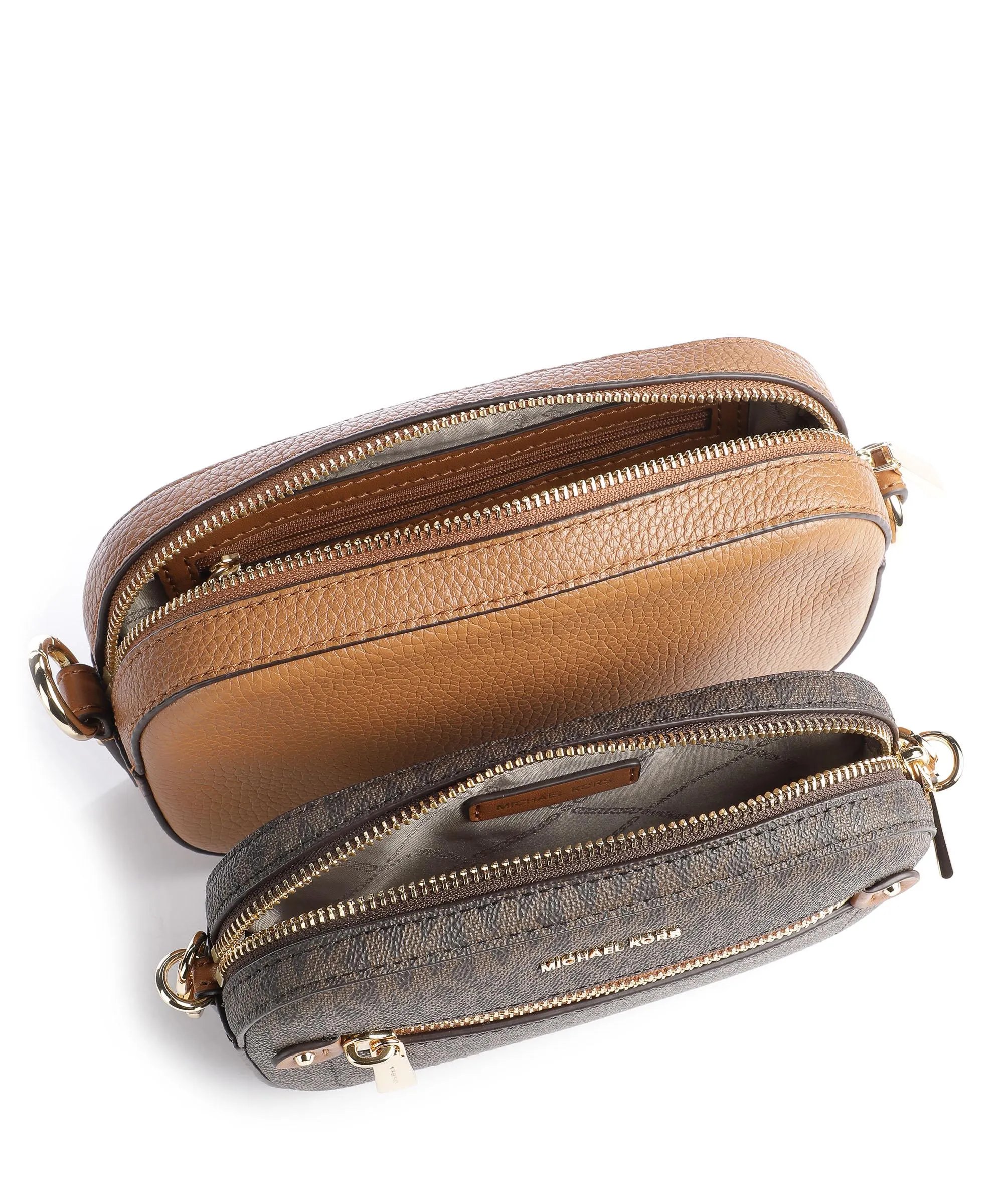  Michael Kors Jet Set Borsa a tracolla pelle di vacchetta grana, tela marrone  