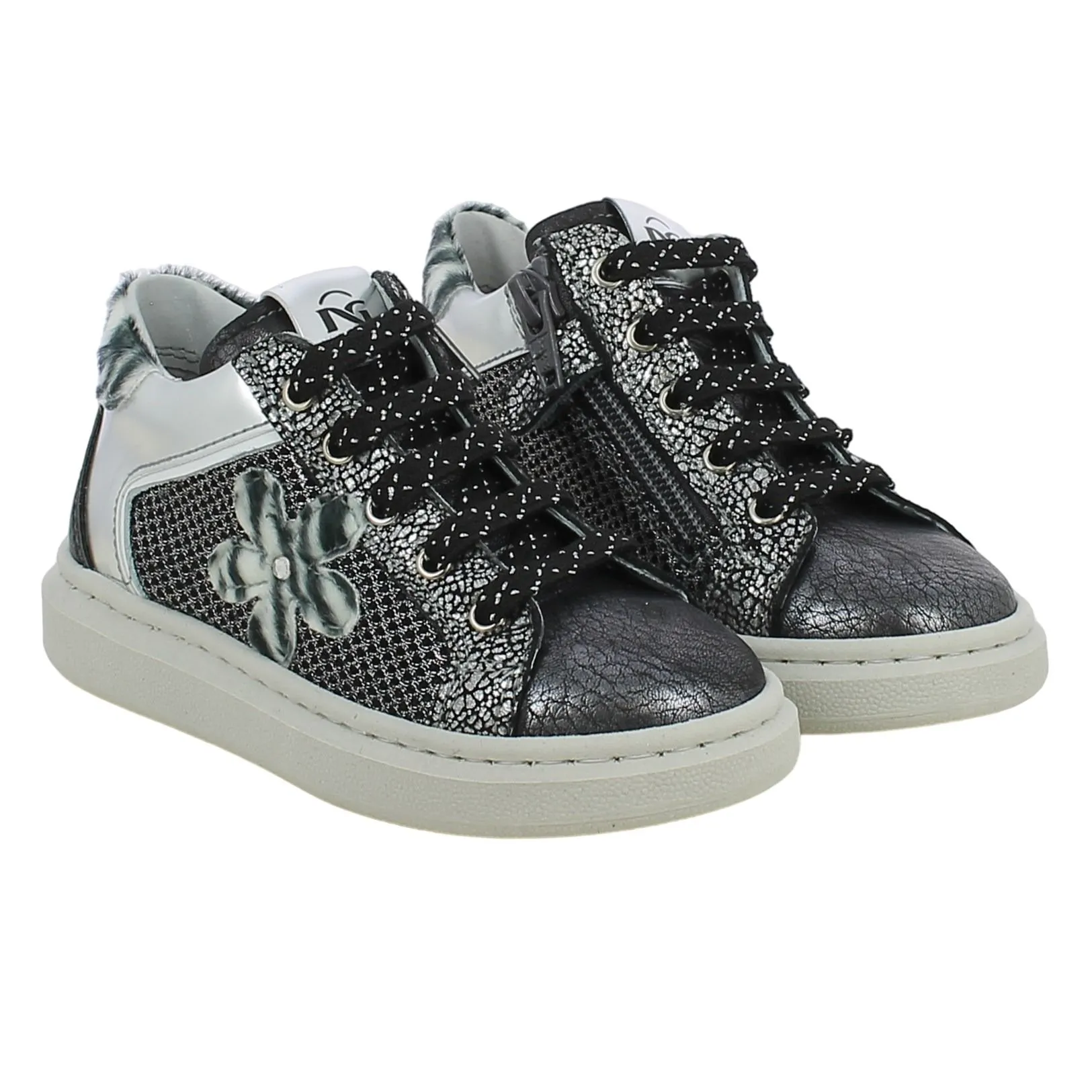 NeroGiardini  Sneaker mid con fiore e tallone animalier 