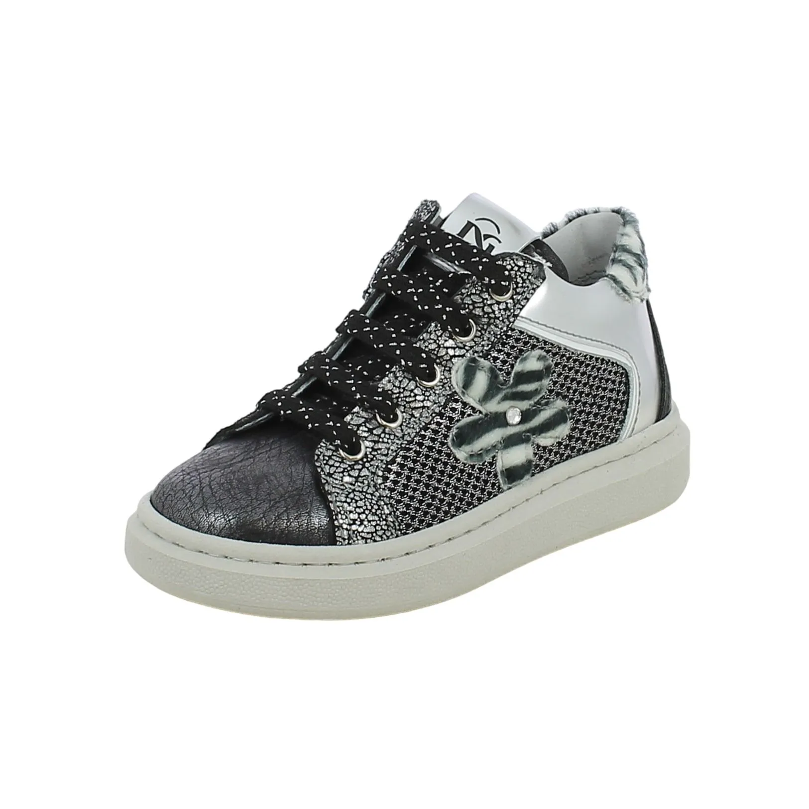 NeroGiardini  Sneaker mid con fiore e tallone animalier 