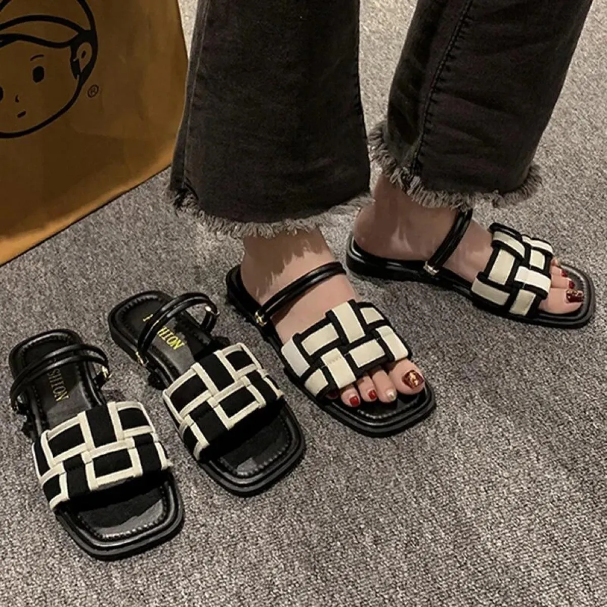New Trend Appartamenti estivi Pantofole da donna Scarpe casual Infradito con punta aperta Sandali eleganti da spiaggia Scarpe da
