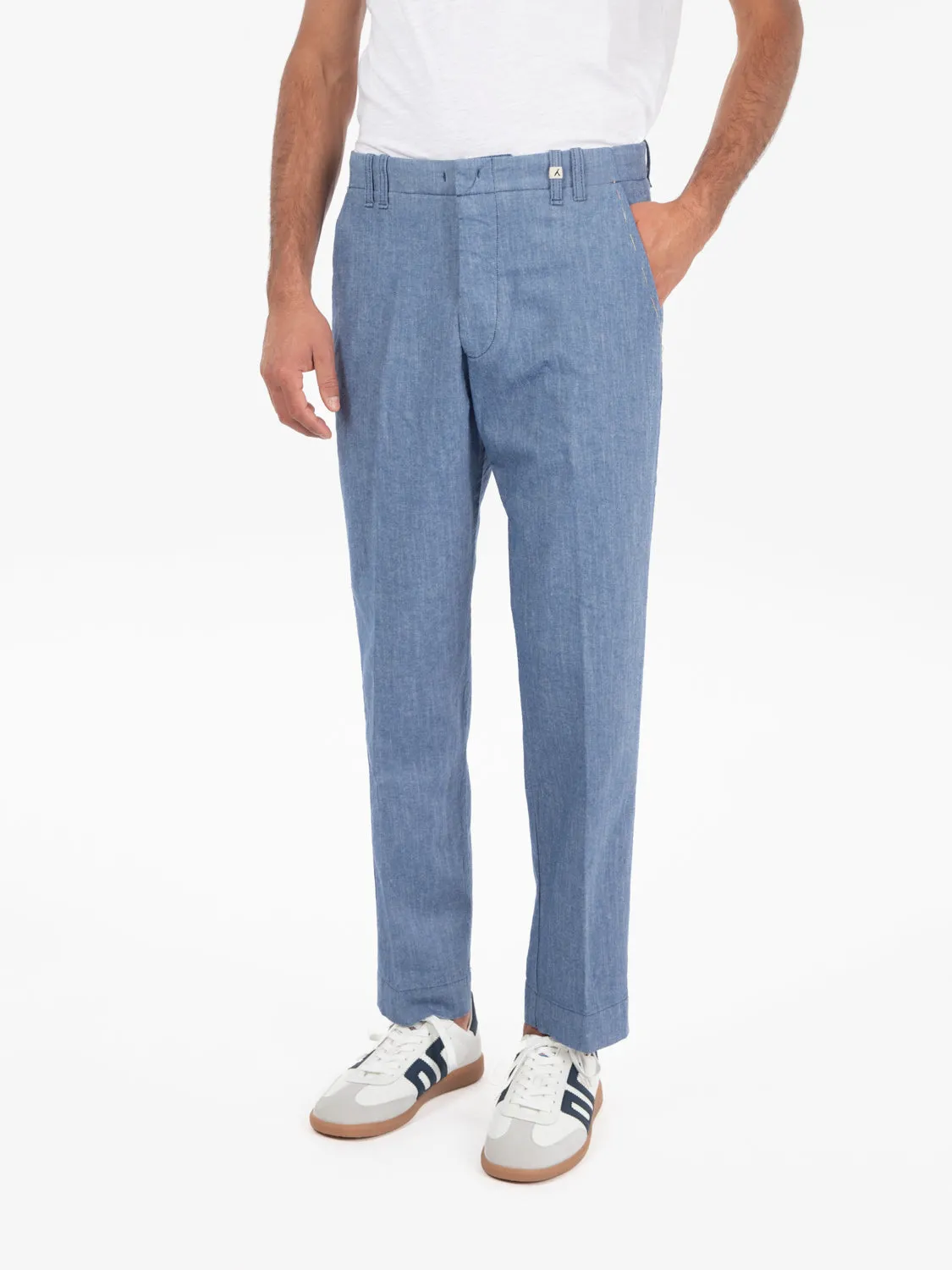 Pantaloni Yarn Dyed azzurro