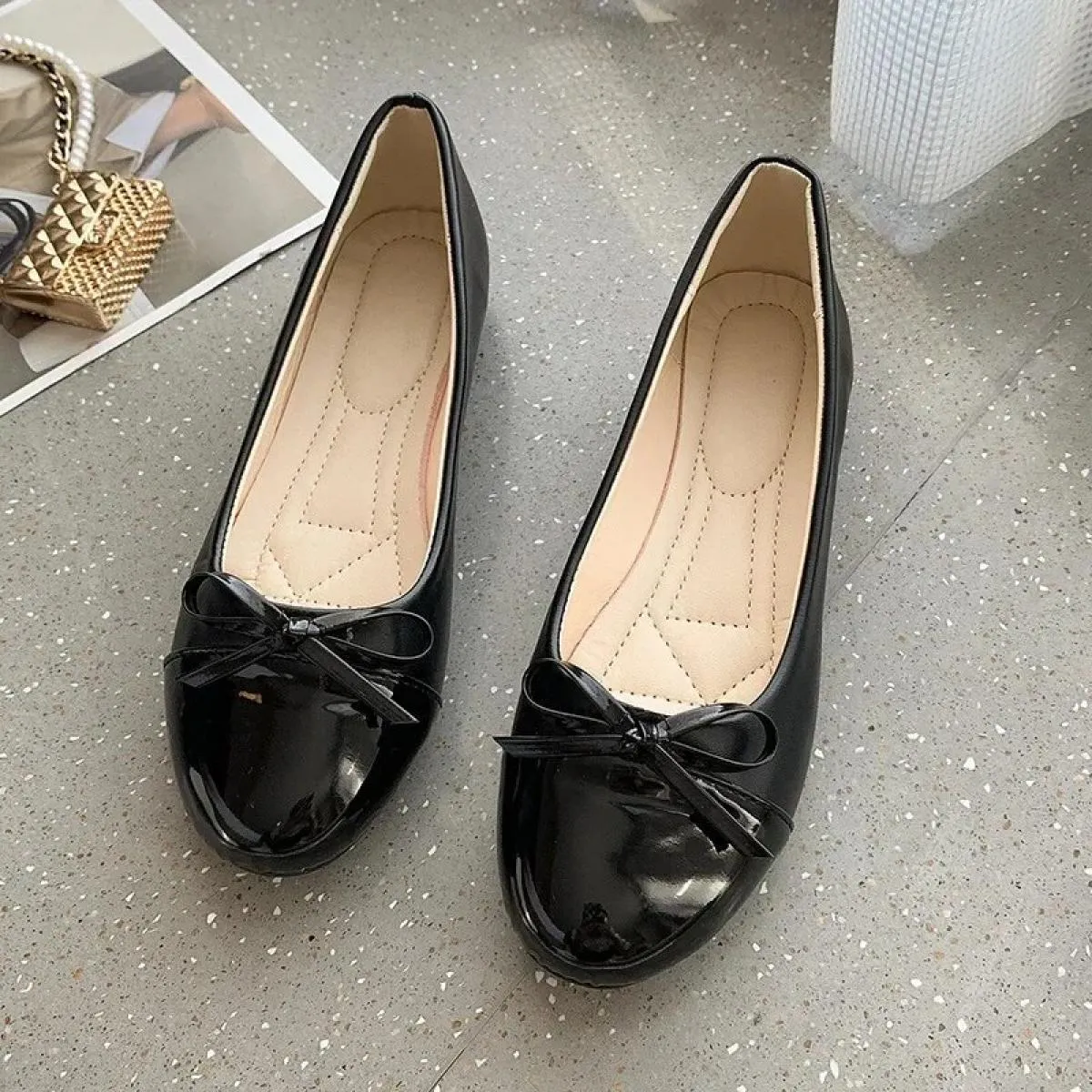 Scarpe basse da donna Comode scarpe basse in pelle antiscivolo da donna Eleganti scarpe singole da donna con fiocco Scarpe da ma