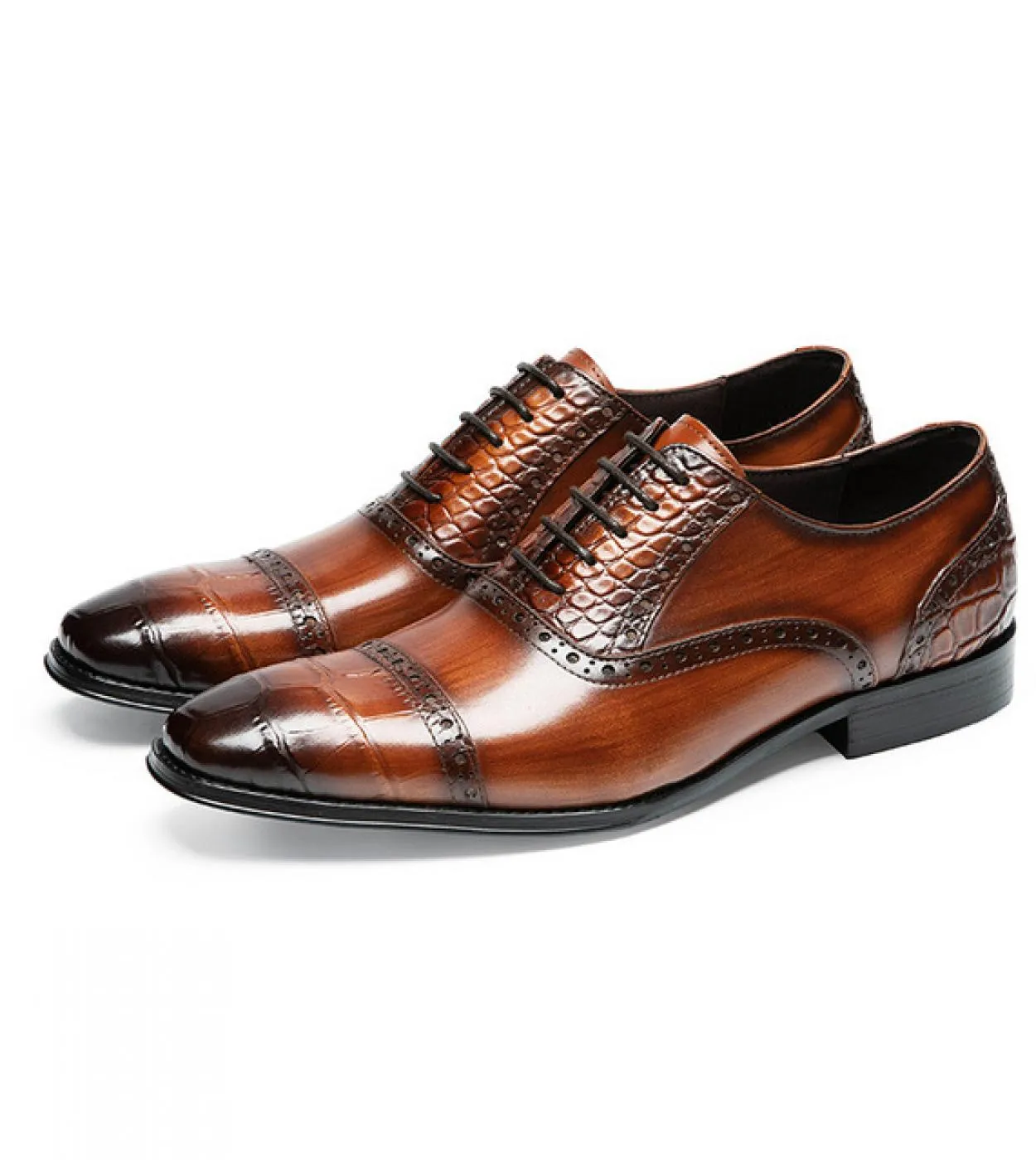 Scarpe eleganti da uomo con motivo a coccodrillo di marca Scarpe eleganti da uomo in vera pelle di lusso con lacci a punta sarch