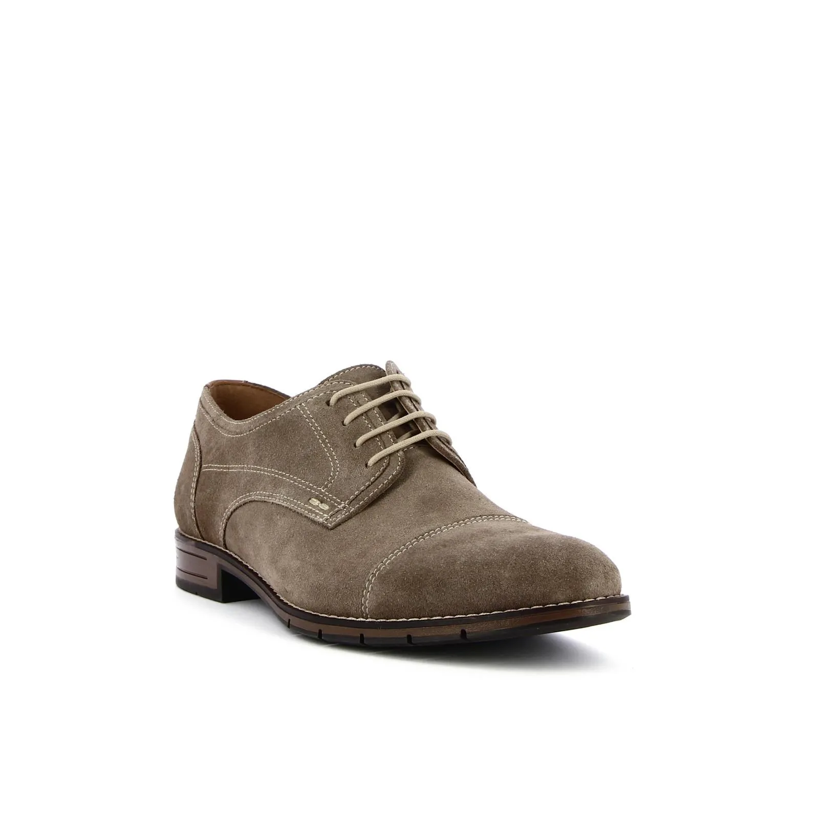 Scarpe stringate eleganti beige in pelle con puntina segnata