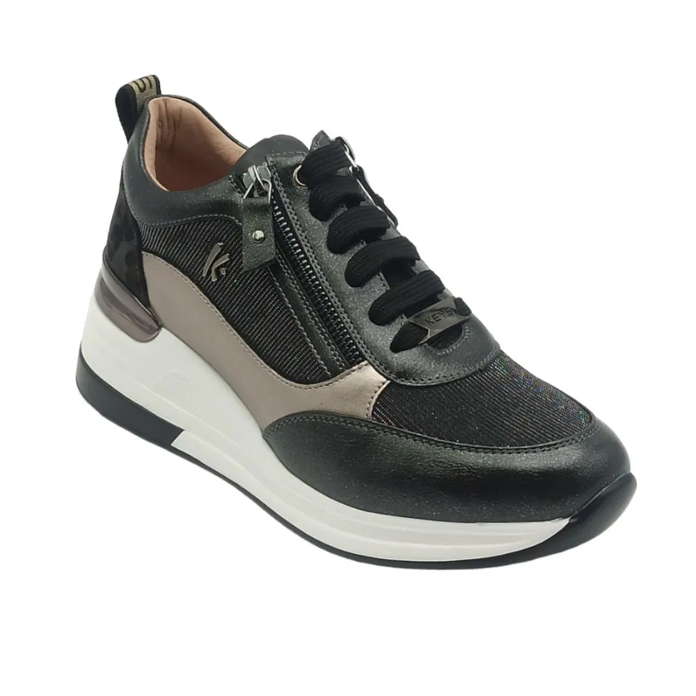 Sneaker donna Keys zeppa K 8401 black bronzo