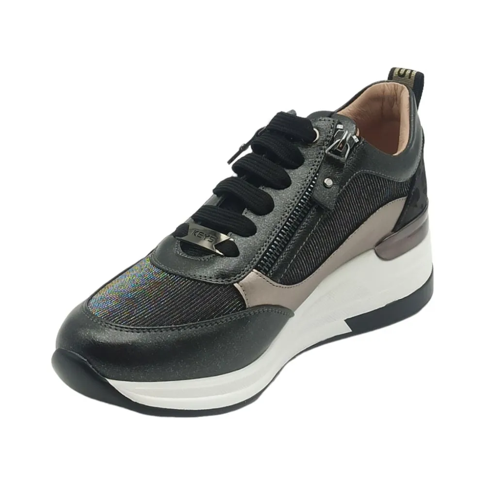 Sneaker donna Keys zeppa K 8401 black bronzo