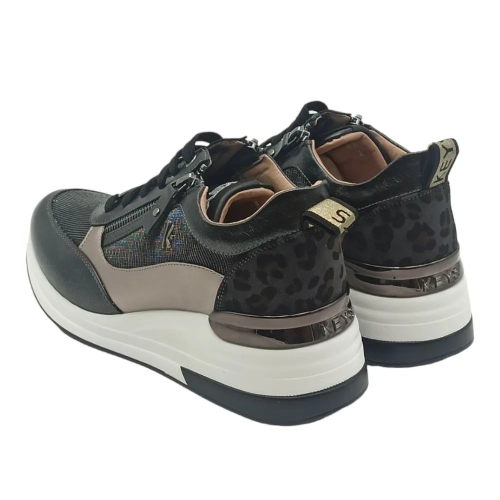 Sneaker donna Keys zeppa K 8401 black bronzo