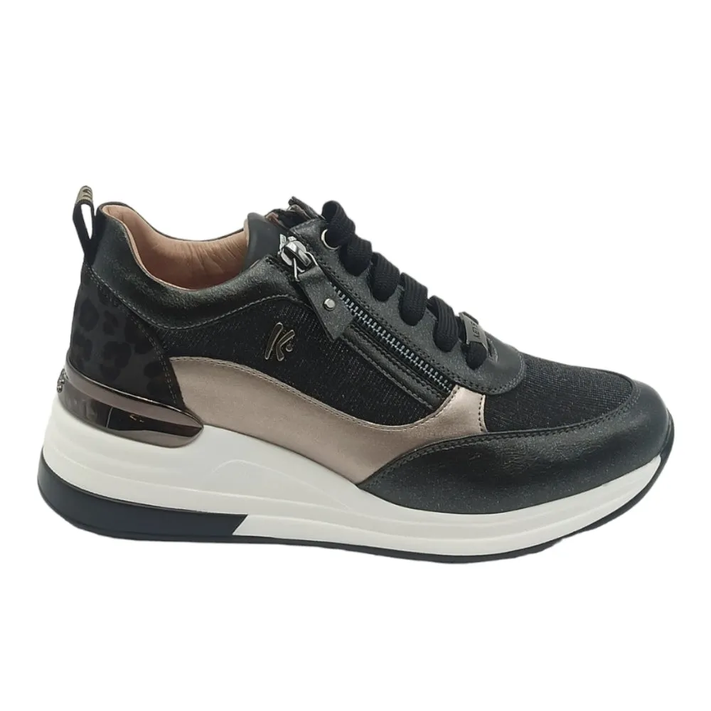 Sneaker donna Keys zeppa K 8401 black bronzo