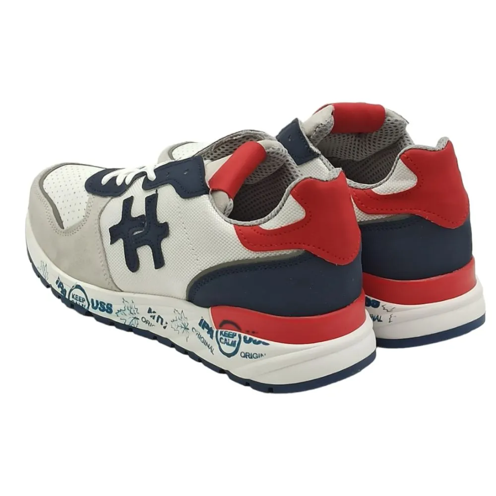 Sneaker uomo camoscio D.Scudieri 08 U ice bianco blu rosso