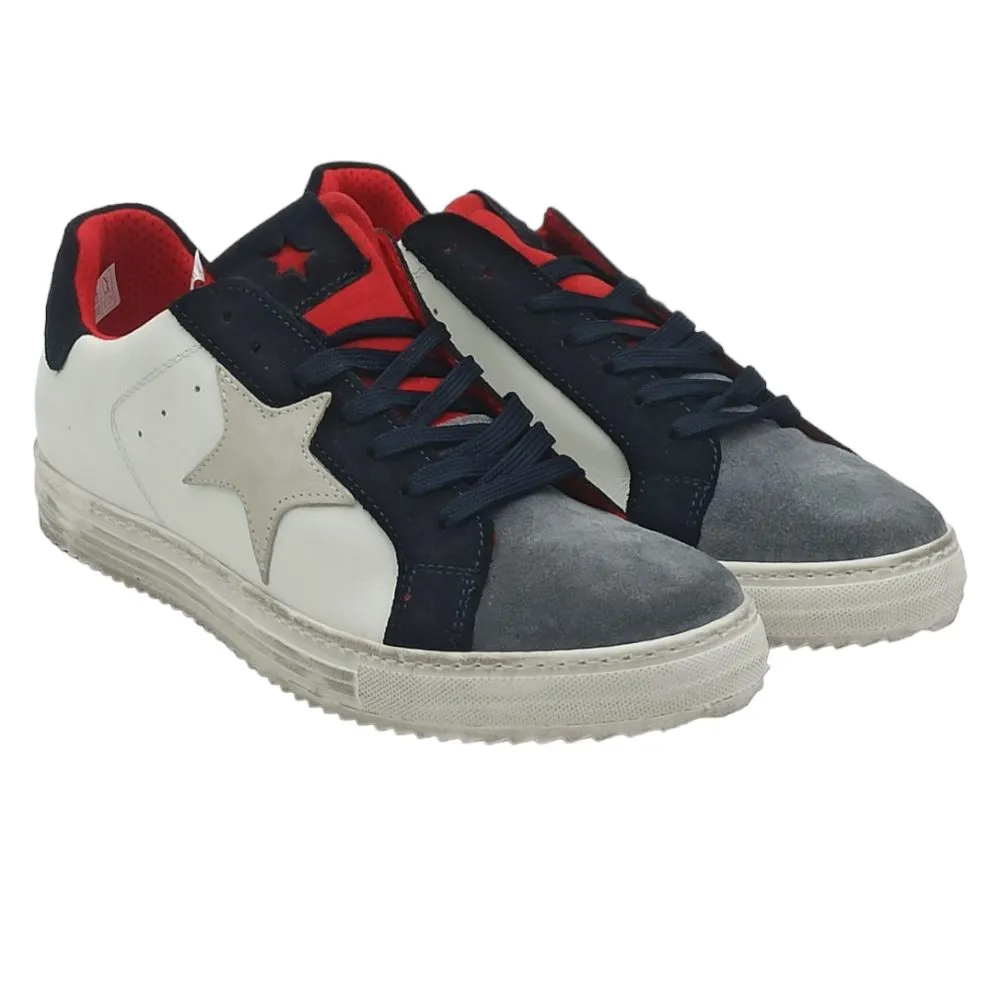 Sneaker uomo stella in pelle D.Scudieri 102 U PIETRA BLU SQUALO ROSSO
