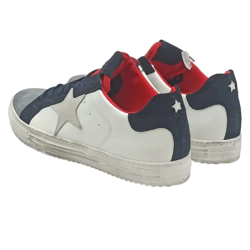 Sneaker uomo stella in pelle D.Scudieri 102 U PIETRA BLU SQUALO ROSSO