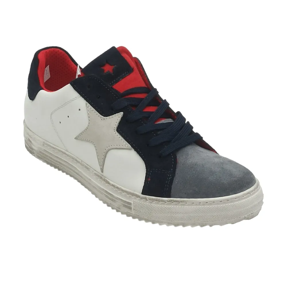 Sneaker uomo stella in pelle D.Scudieri 102 U PIETRA BLU SQUALO ROSSO