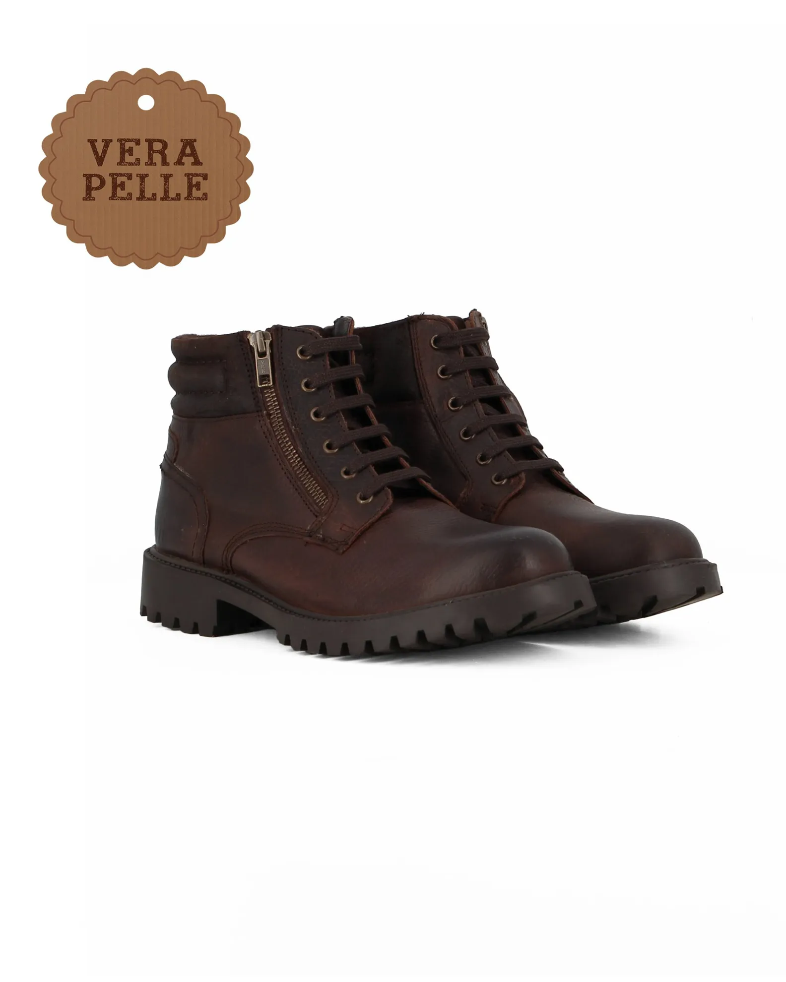 SUPER RIFLE - Anfibio marrone in VERA PELLE con pelliccia interna e zip laterale                                            Prev