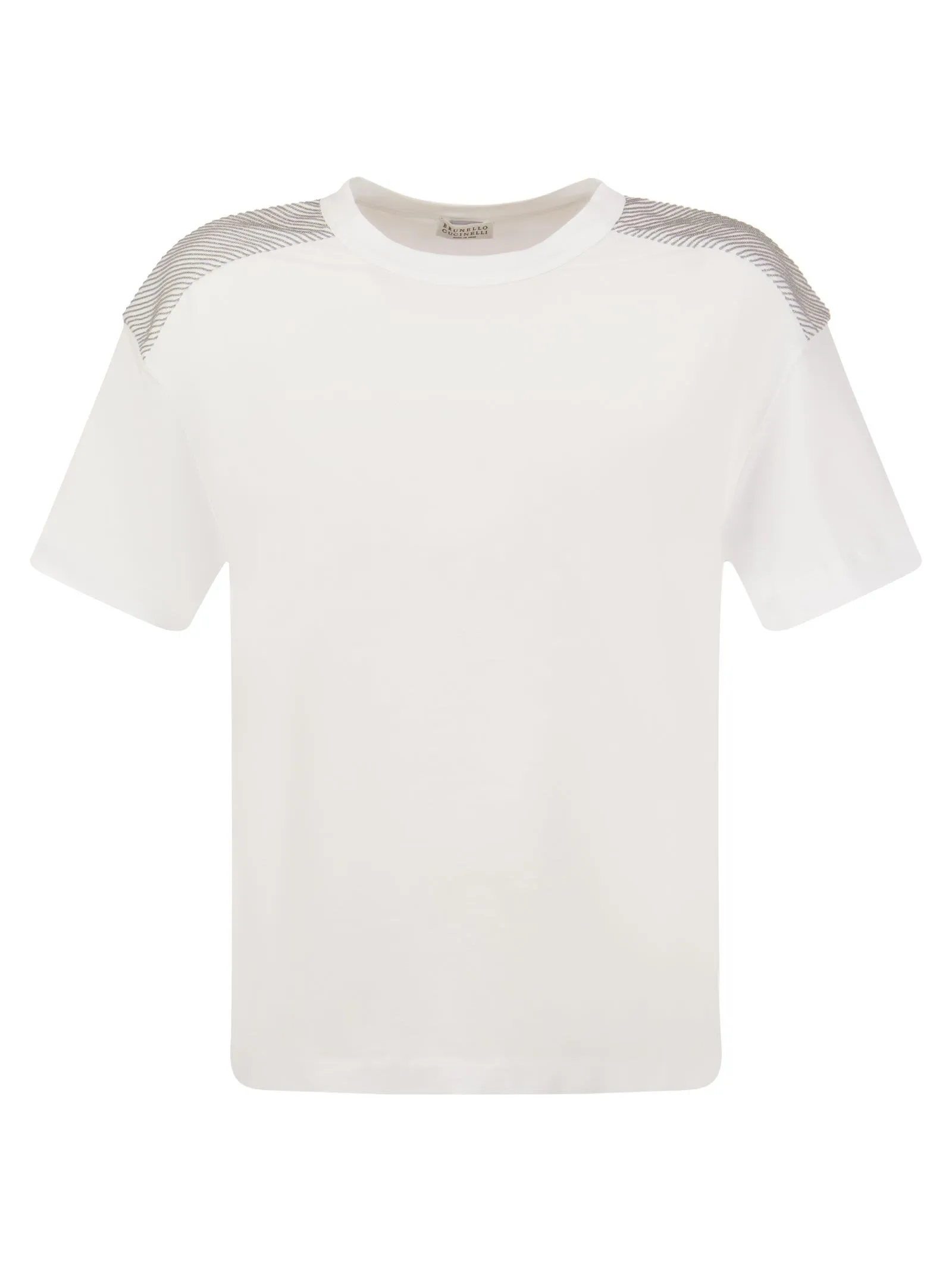 T-shirt in jersey di cotone stretch con spalle lucide