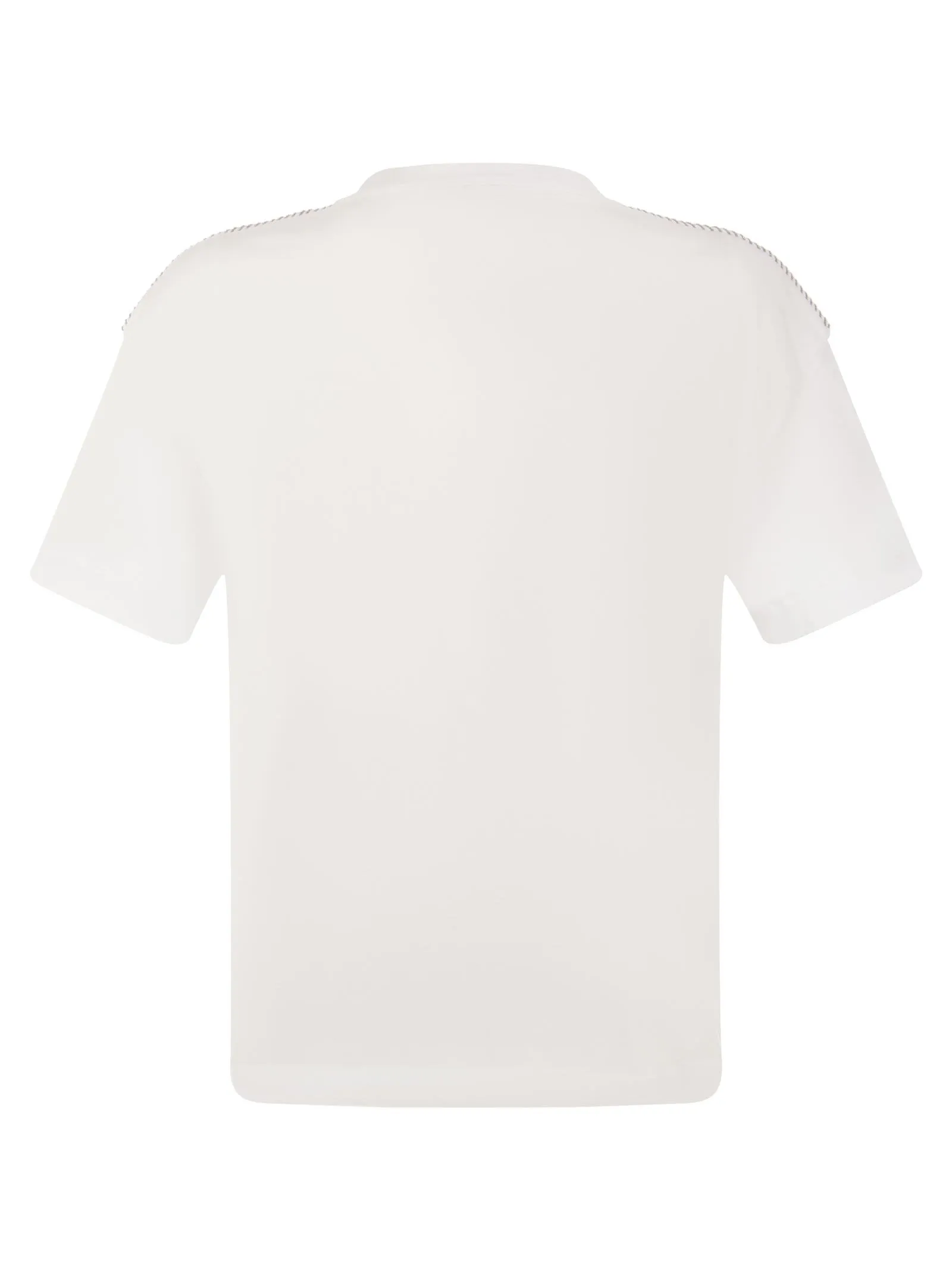 T-shirt in jersey di cotone stretch con spalle lucide