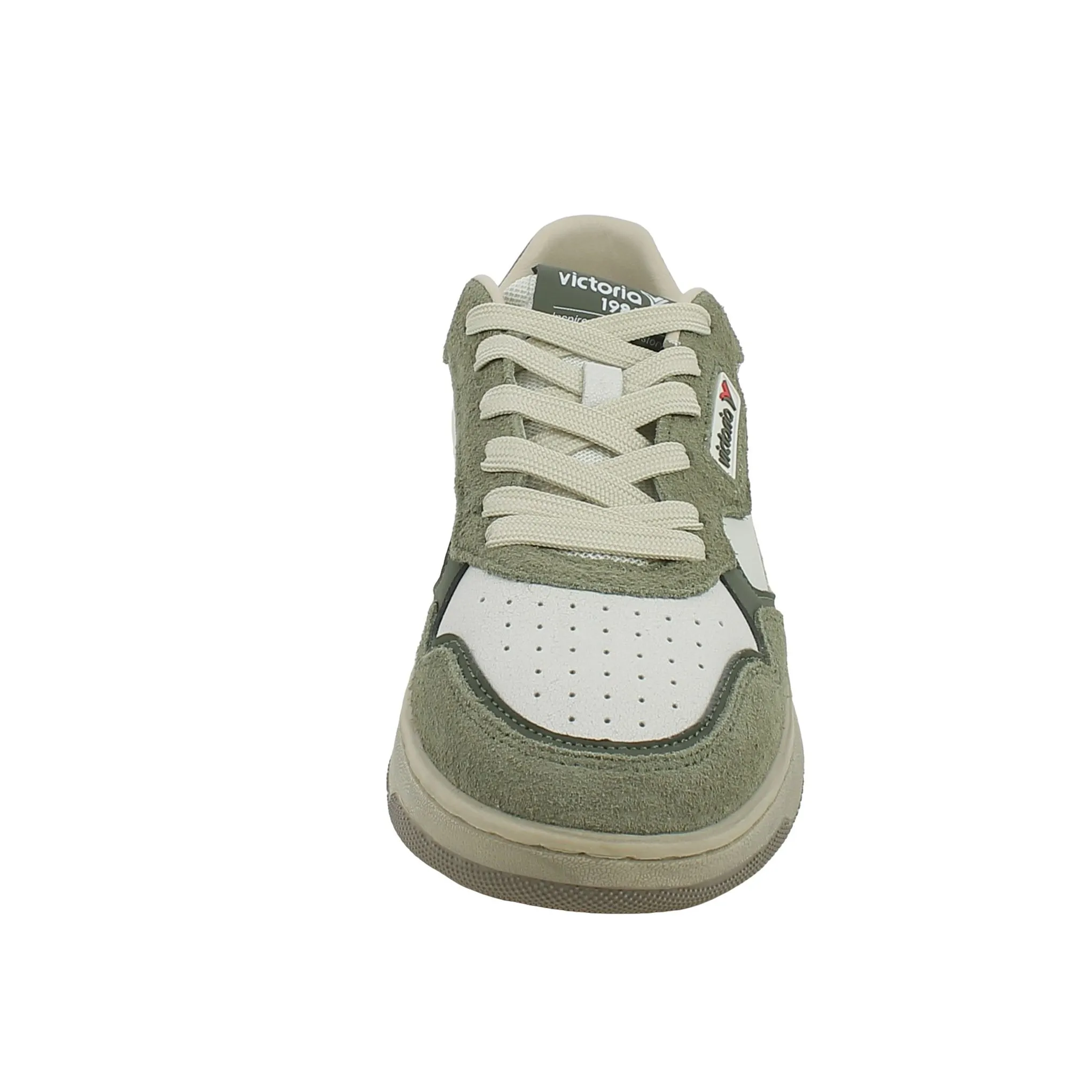 Victoria  Sneaker in Pelle Bianca e Kaki con Lacci 