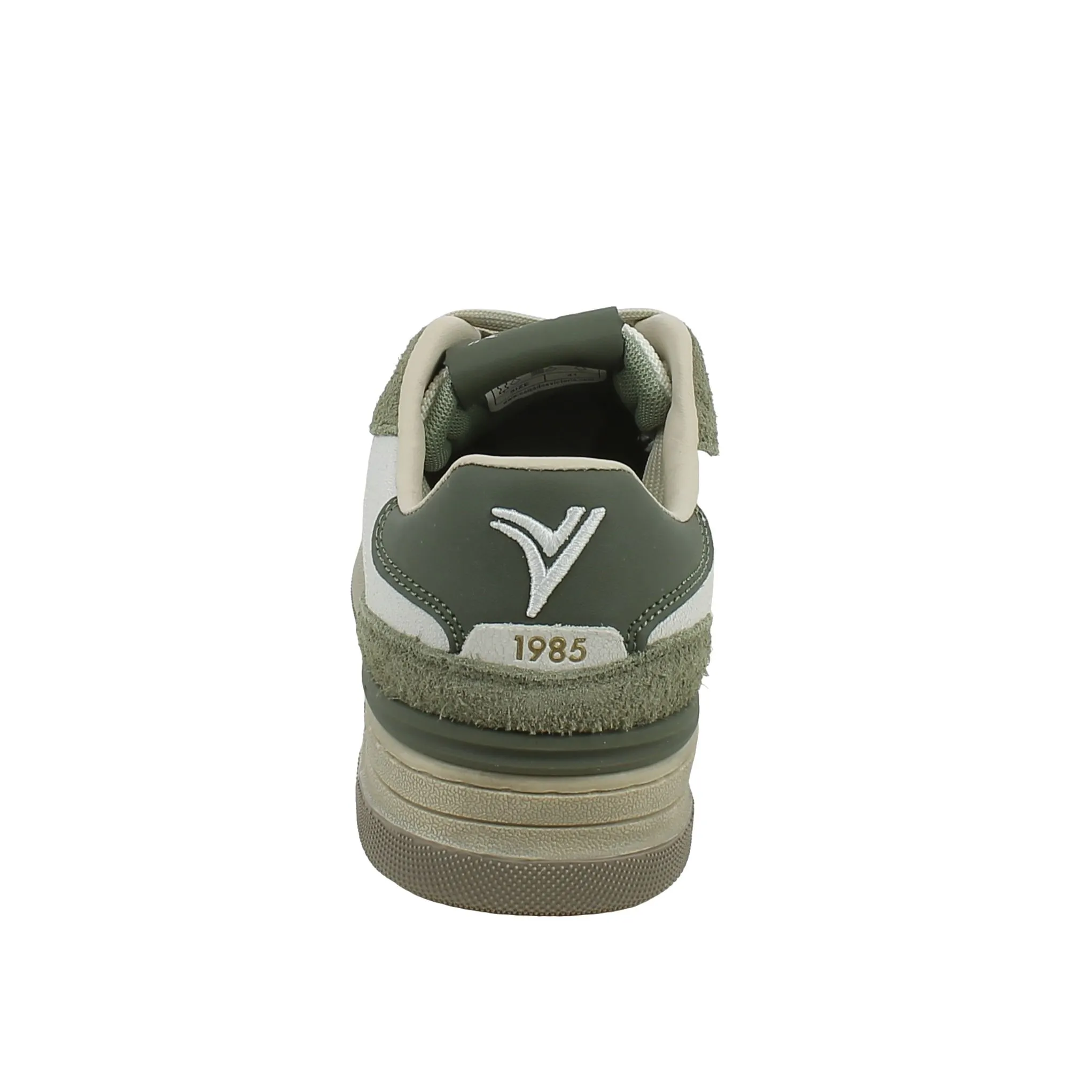 Victoria  Sneaker in Pelle Bianca e Kaki con Lacci 
